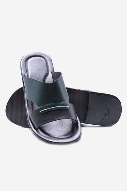 Footprint - Black Casual Leather Slippers