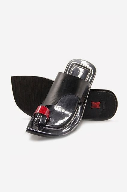 Footprint - Black Casual Leather Slippers
